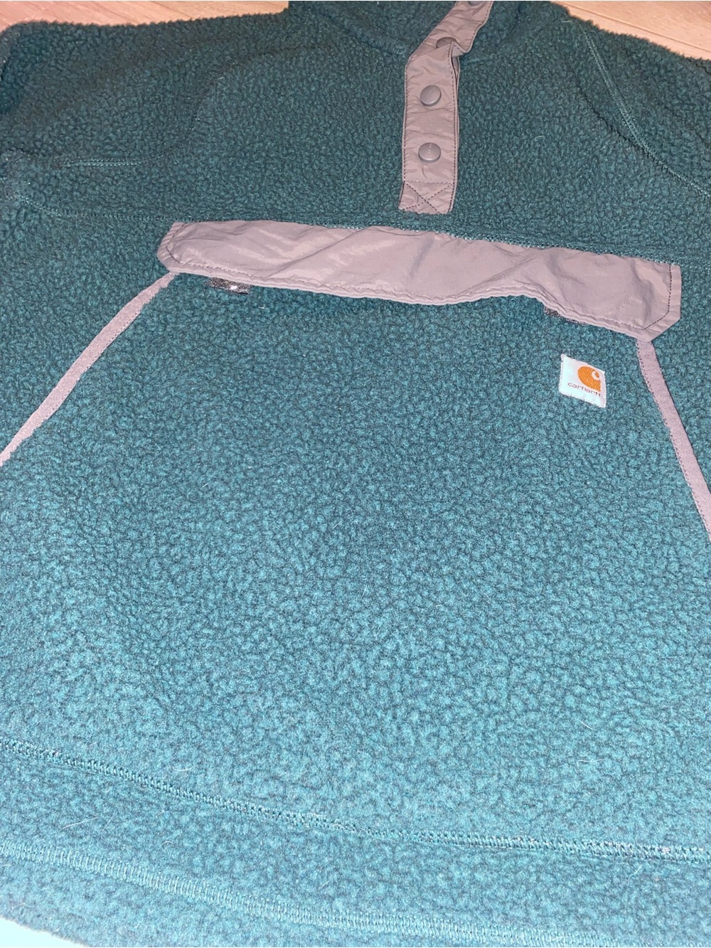 Carhartt Women’s Relaxed Fit Snap Pullover Sherpa Jacket M Green/Gray Pockets - Picture 2 of 5